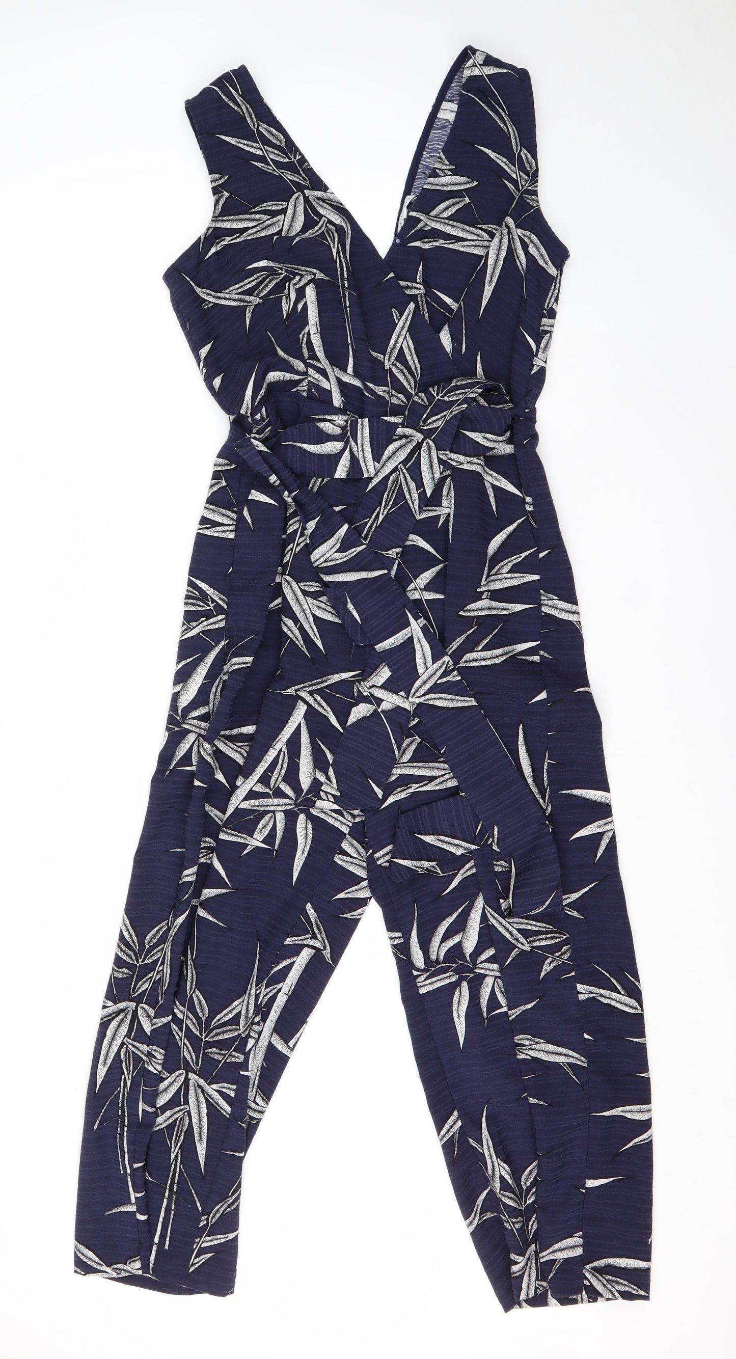 Warehouse Womens Blue Floral Polyester Jumpsuit One-Piece Size 10