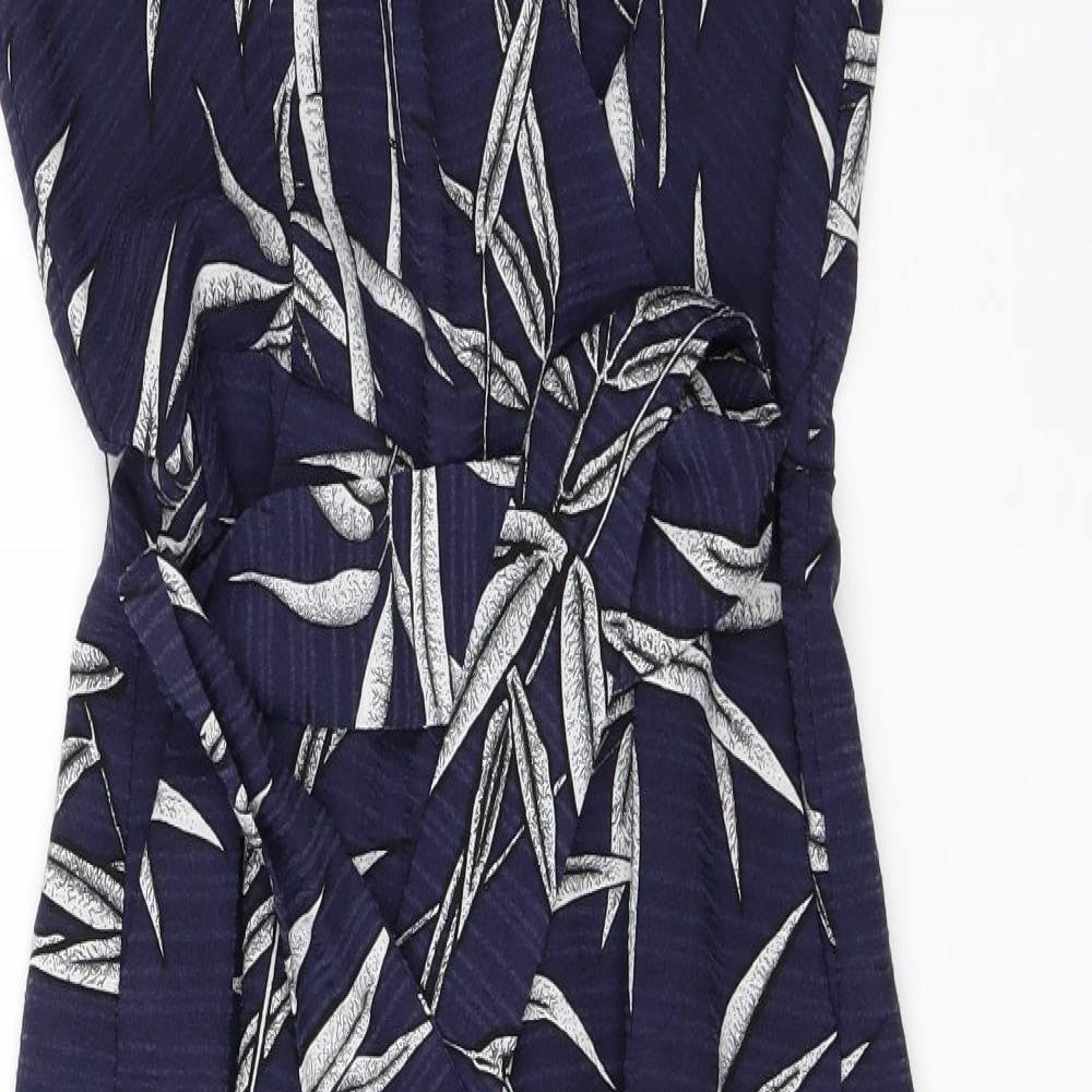 Warehouse Womens Blue Floral Polyester Jumpsuit One-Piece Size 10