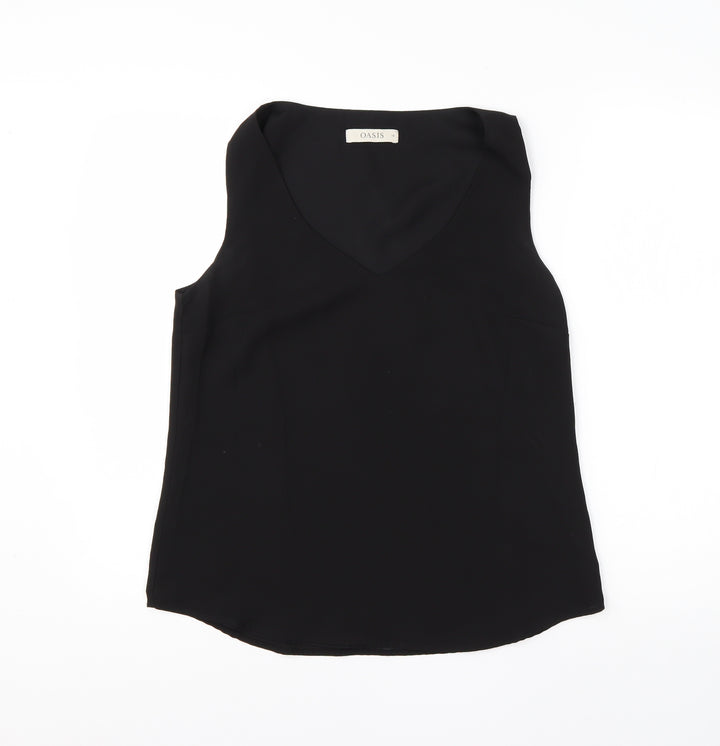 Oasis Womens Black  Polyester Basic Blouse Size 10 V-Neck