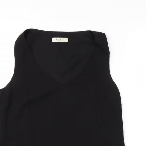 Oasis Womens Black  Polyester Basic Blouse Size 10 V-Neck