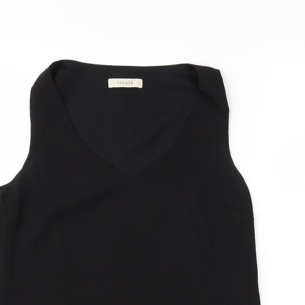 Oasis Womens Black  Polyester Basic Blouse Size 10 V-Neck