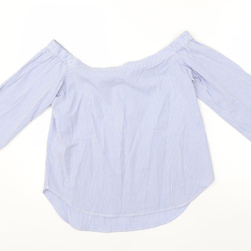 Oasis Womens Blue Striped Cotton Basic Blouse Size 10 One Shoulder
