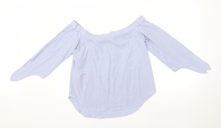Oasis Womens Blue Striped Cotton Basic Blouse Size 10 One Shoulder