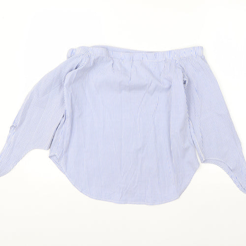 Oasis Womens Blue Striped Cotton Basic Blouse Size 10 One Shoulder