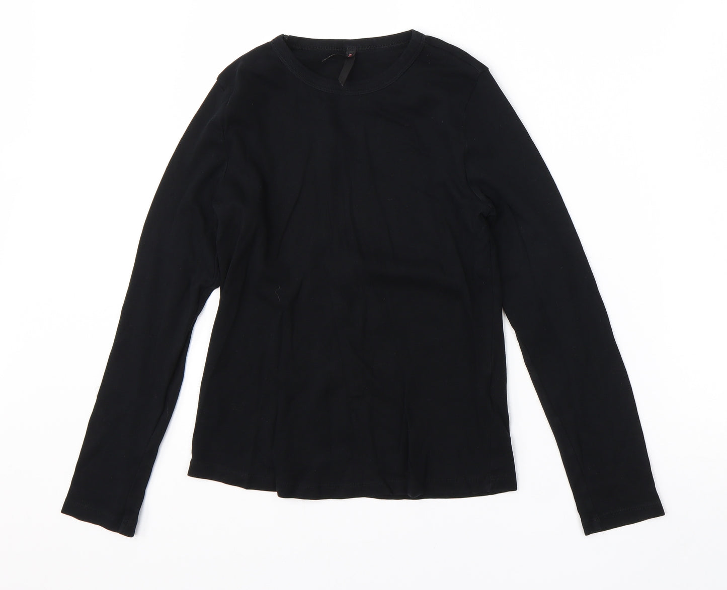 M&S Womens Black  Cotton Basic T-Shirt Size 12 Round Neck