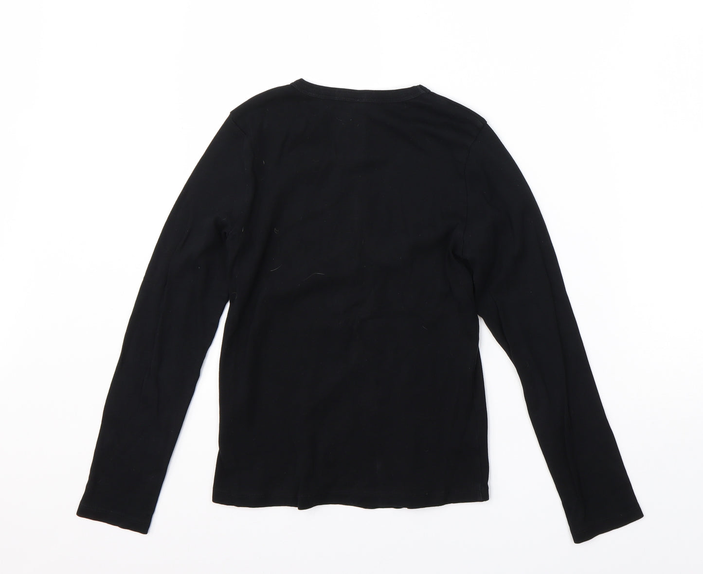 M&S Womens Black  Cotton Basic T-Shirt Size 12 Round Neck
