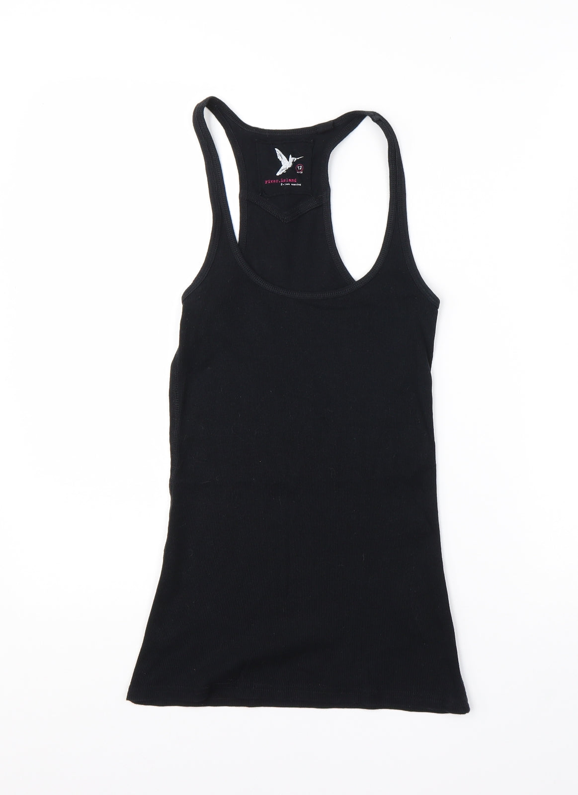 River Island Womens Black  100% Cotton Basic Tank Size 12 Round Neck