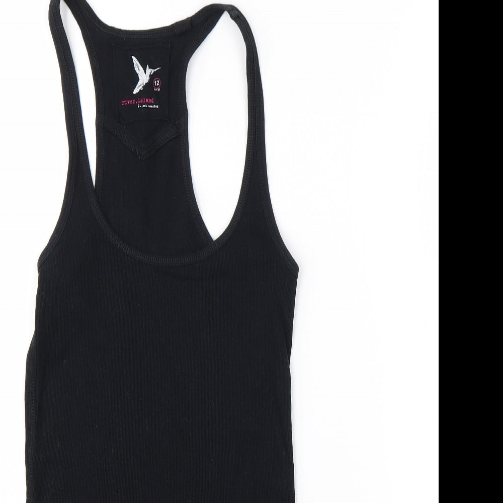 River Island Womens Black  100% Cotton Basic Tank Size 12 Round Neck