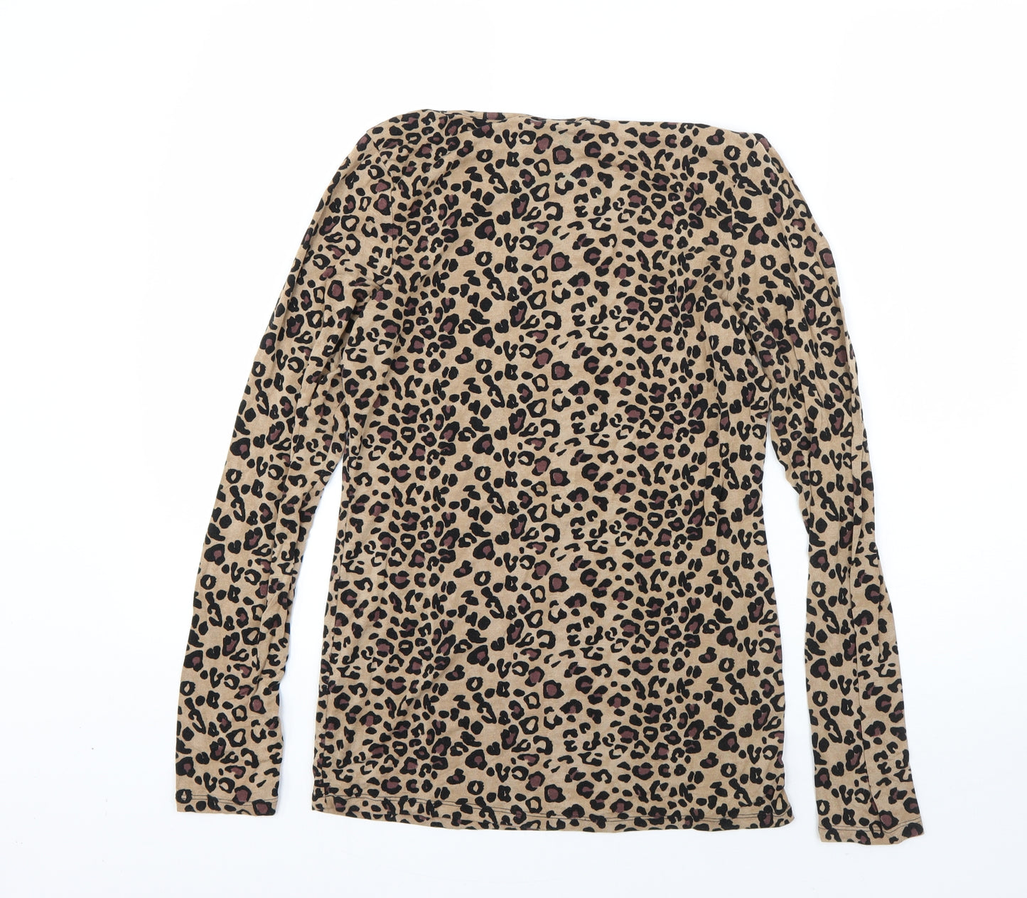 Oasis Womens Brown Animal Print Polyester Basic T-Shirt Size M Round Neck