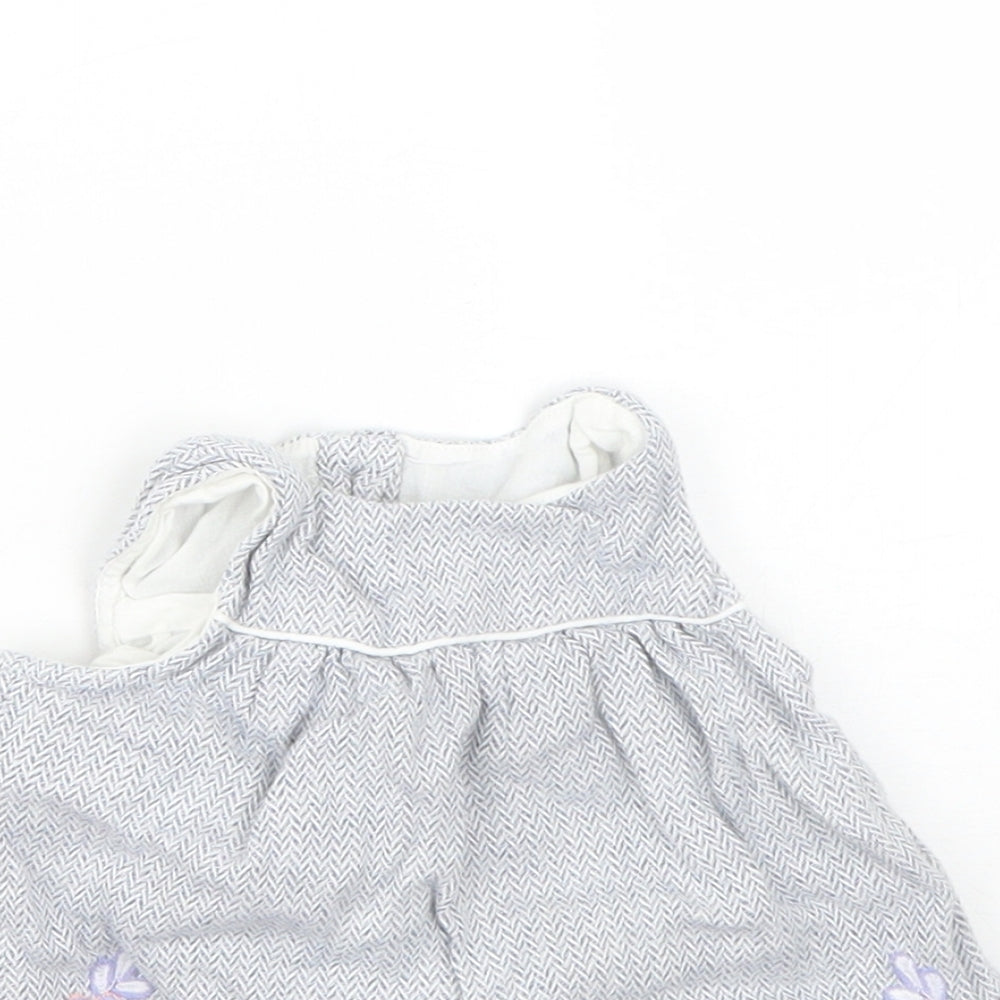 TU Girls Blue Floral Cotton Pinafore/Dungaree Dress  Size Newborn  Square Neck