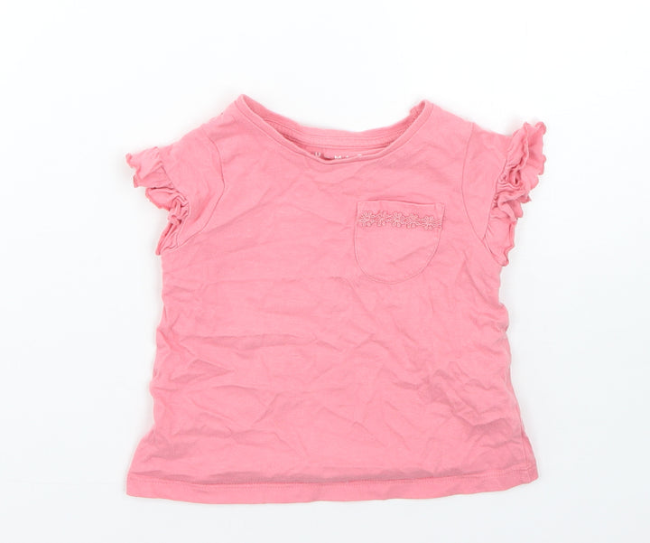 Nutmeg Girls Pink  Cotton Basic T-Shirt Size 12-18 Months Round Neck