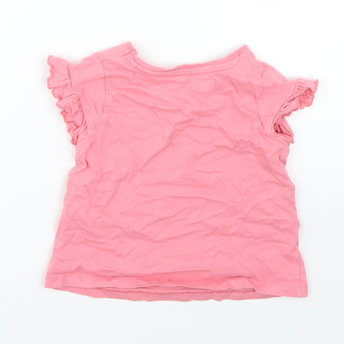 Nutmeg Girls Pink  Cotton Basic T-Shirt Size 12-18 Months Round Neck