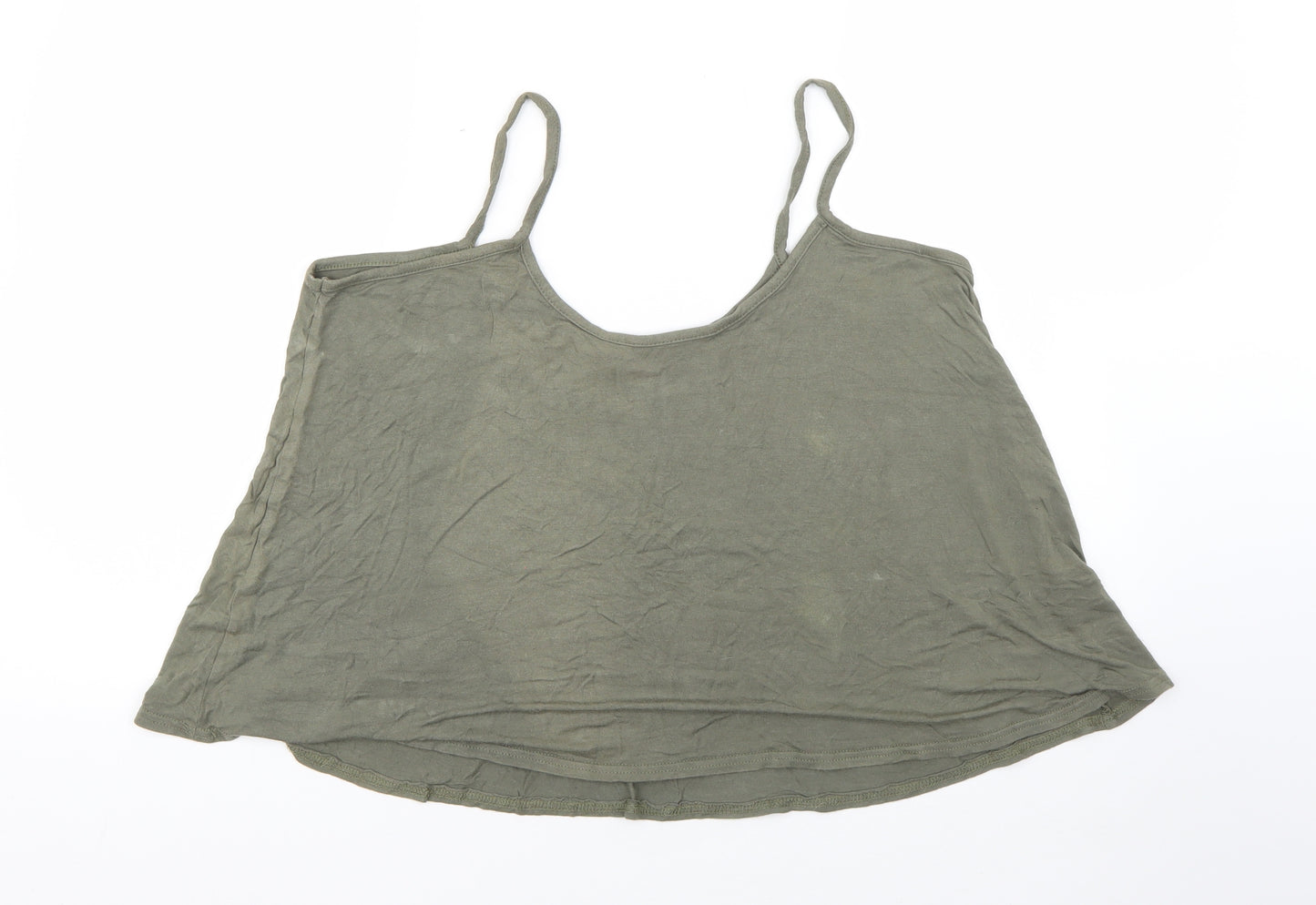 Boohoo Womens Green  Viscose Cropped T-Shirt Size 16 Round Neck