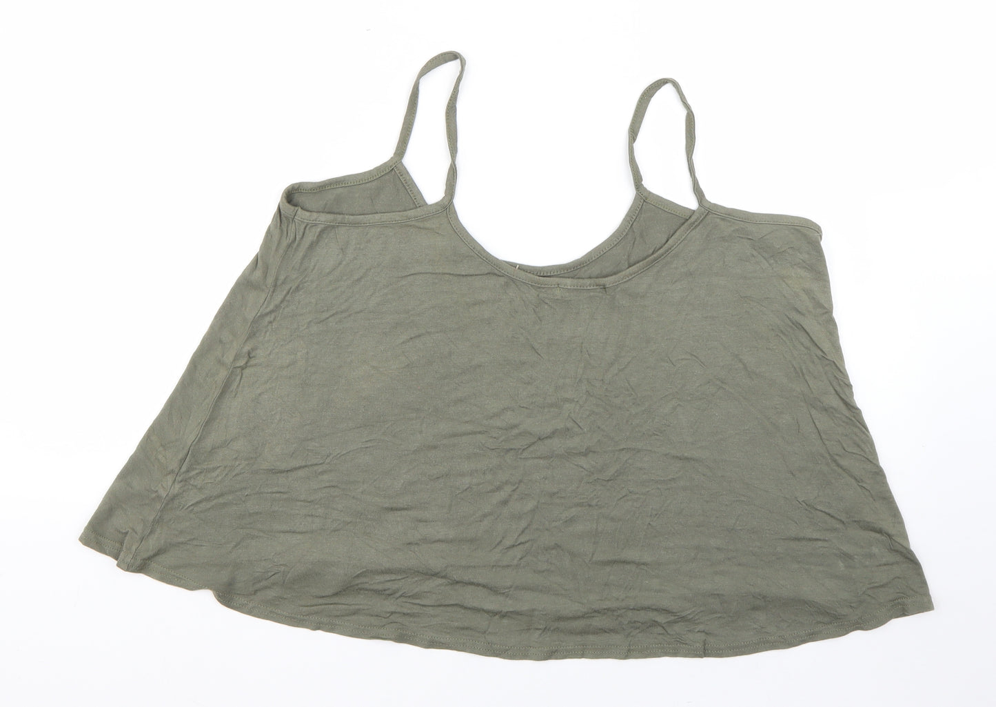 Boohoo Womens Green  Viscose Cropped T-Shirt Size 16 Round Neck