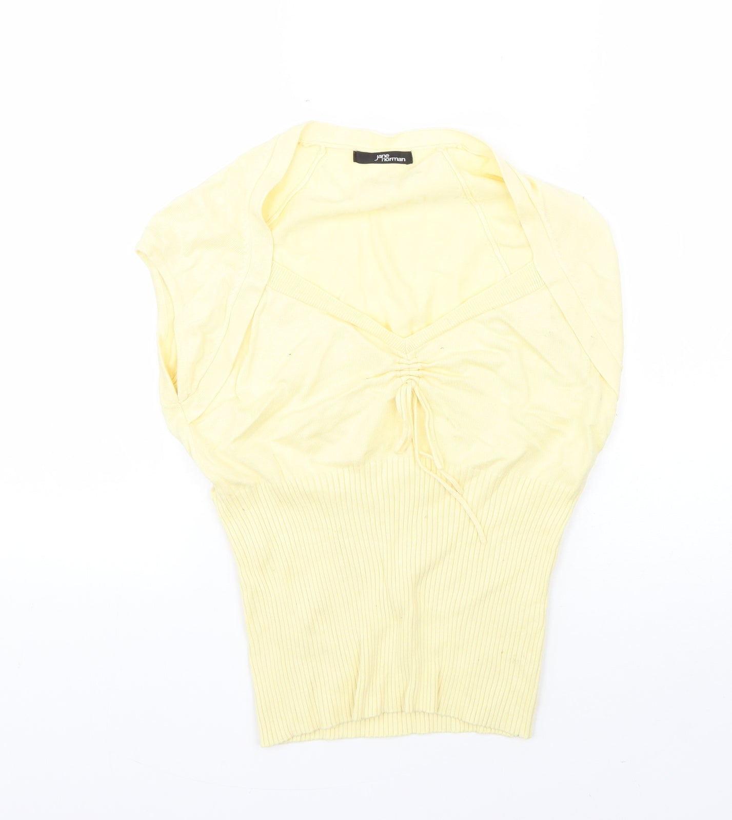 Jane Norman Womens Yellow  Viscose Basic Blouse Size 14 Round Neck