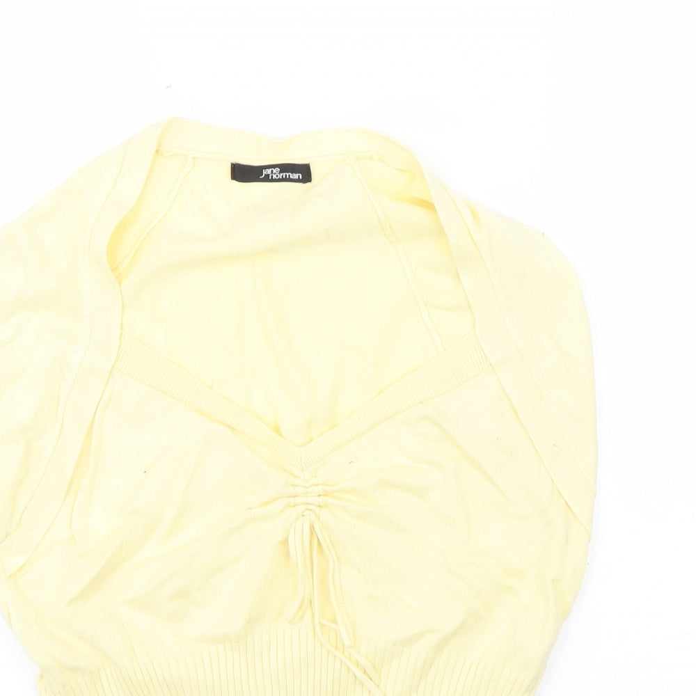 Jane Norman Womens Yellow  Viscose Basic Blouse Size 14 Round Neck