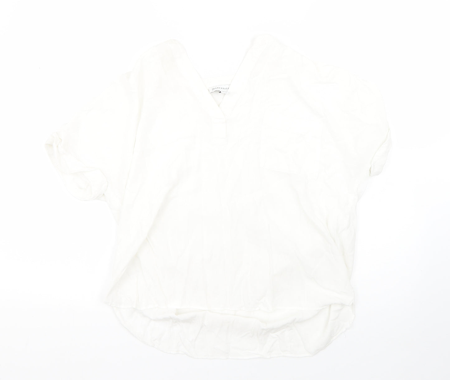 Warehouse Womens White  Viscose Basic Blouse Size 8 V-Neck