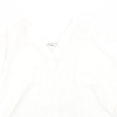 Warehouse Womens White  Viscose Basic Blouse Size 8 V-Neck