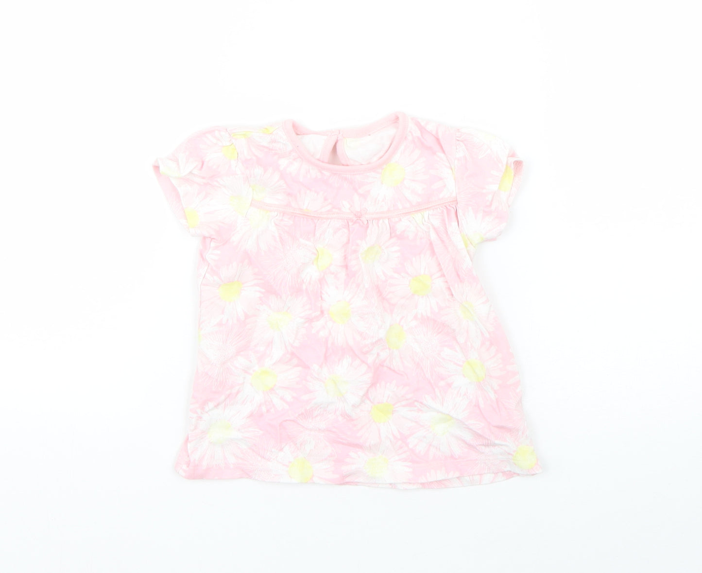Nutmeg Girls Pink Floral Cotton Basic T-Shirt Size 9-12 Months Round Neck