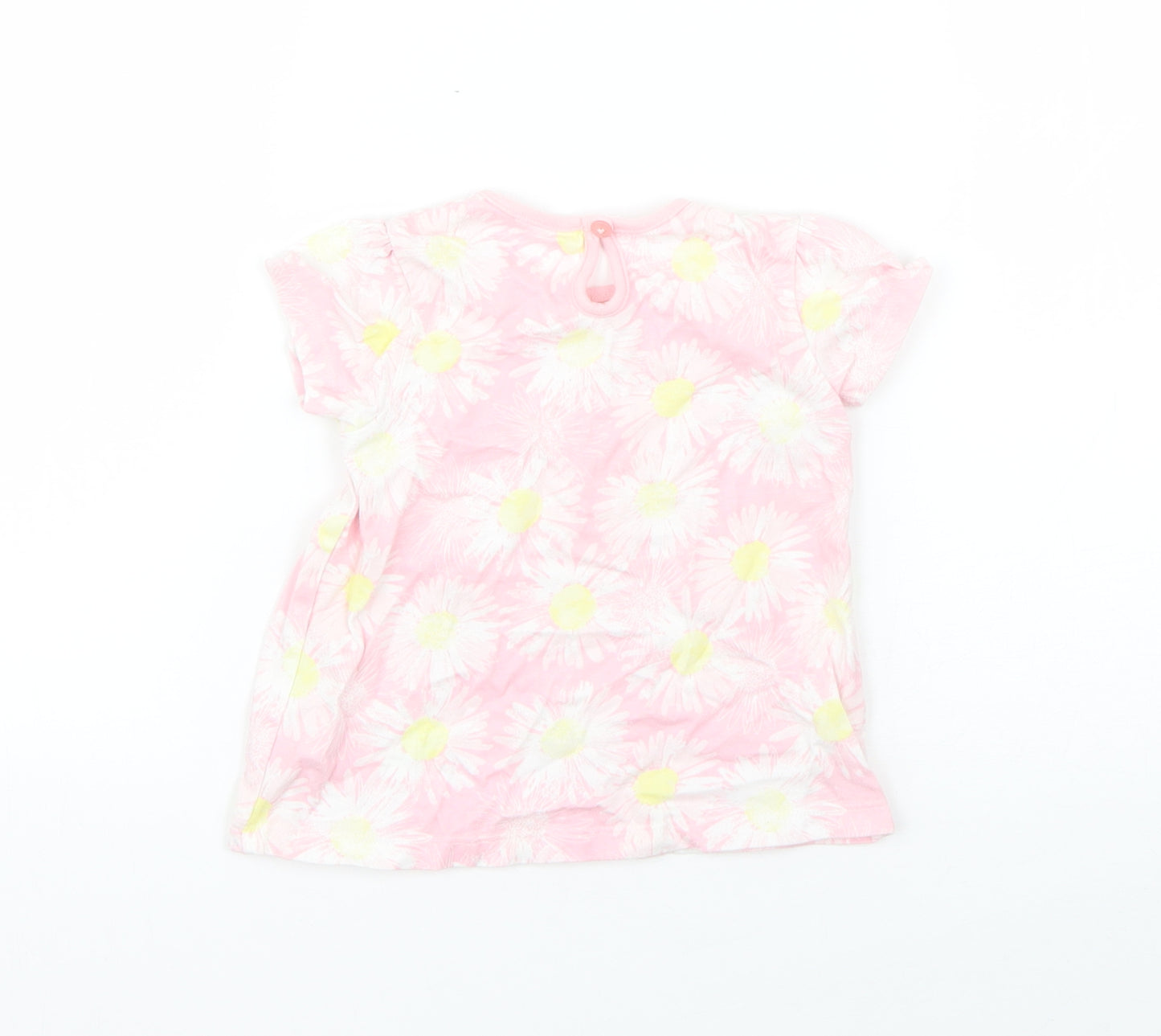 Nutmeg Girls Pink Floral Cotton Basic T-Shirt Size 9-12 Months Round Neck