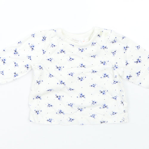 M&Co Girls White Floral Cotton Pullover Jumper Size 0-3 Months