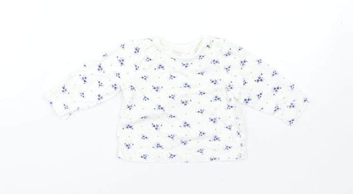 M&Co Girls White Floral Cotton Pullover Jumper Size 0-3 Months