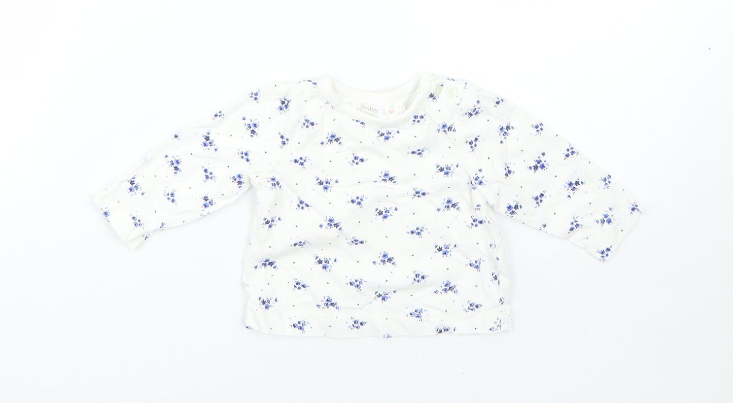 M&Co Girls White Floral Cotton Pullover Jumper Size 0-3 Months