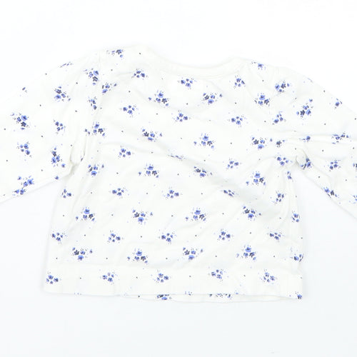 M&Co Girls White Floral Cotton Pullover Jumper Size 0-3 Months