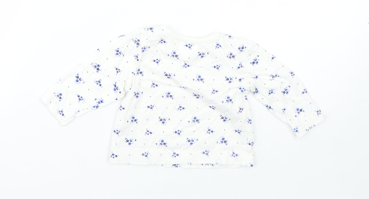 M&Co Girls White Floral Cotton Pullover Jumper Size 0-3 Months