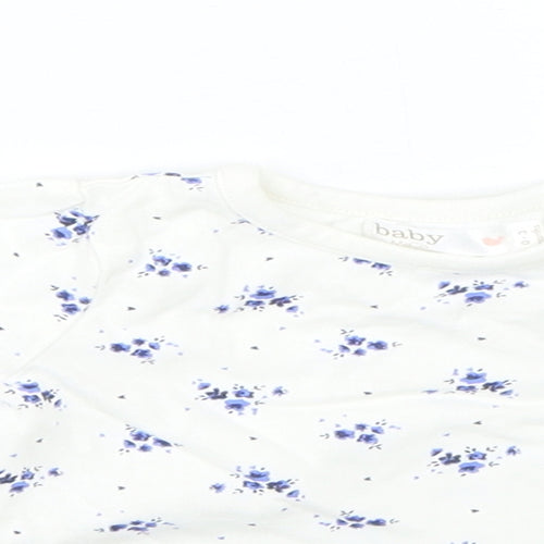 M&Co Girls White Floral Cotton Pullover Jumper Size 0-3 Months