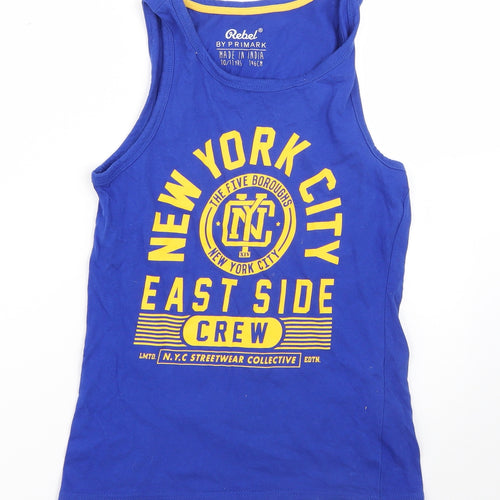 Rebel Boys Blue  Cotton Basic Tank Size 9-10 Years Round Neck