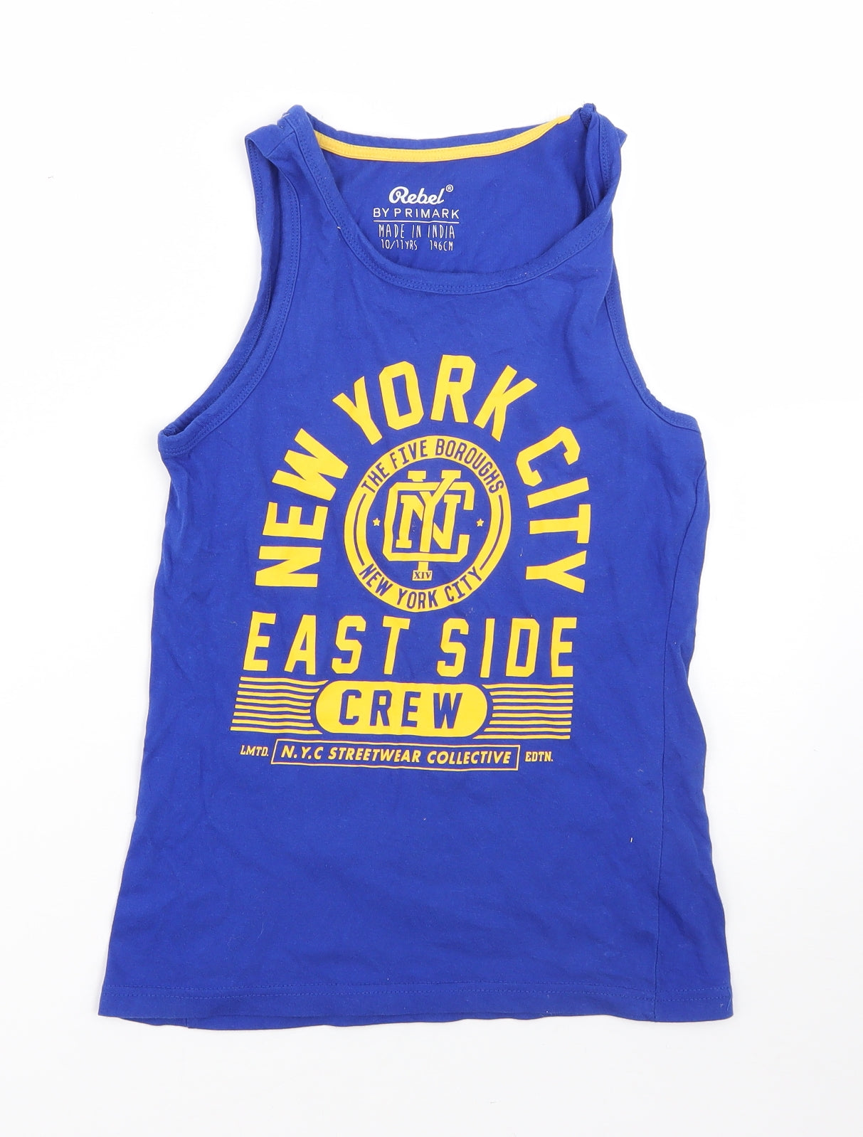 Rebel Boys Blue  Cotton Basic Tank Size 9-10 Years Round Neck