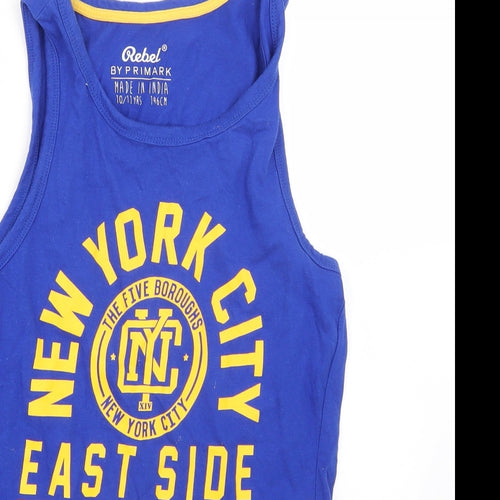 Rebel Boys Blue  Cotton Basic Tank Size 9-10 Years Round Neck