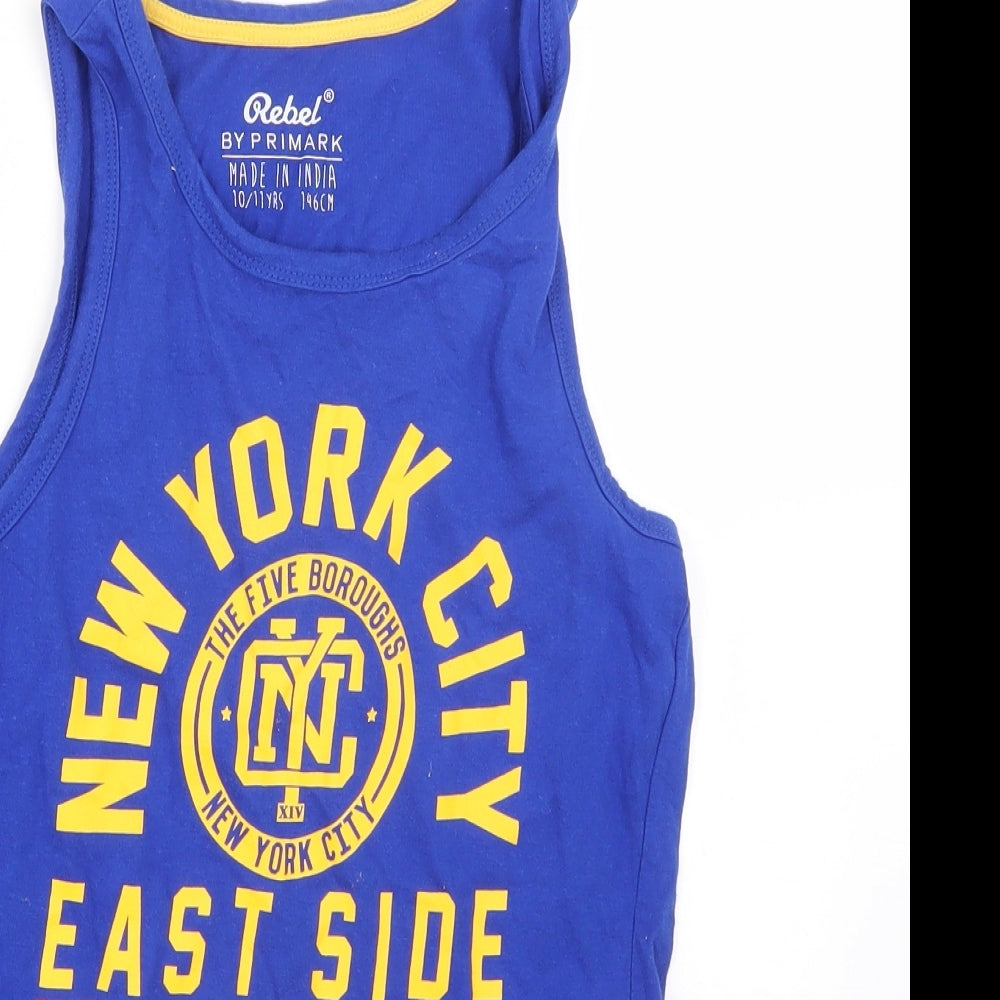 Rebel Boys Blue  Cotton Basic Tank Size 9-10 Years Round Neck