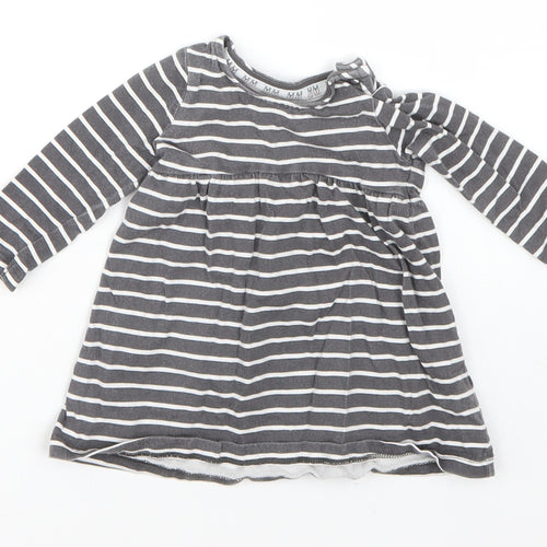 F&F Girls Grey Striped Cotton T-Shirt Dress  Size 0-3 Months  Round Neck