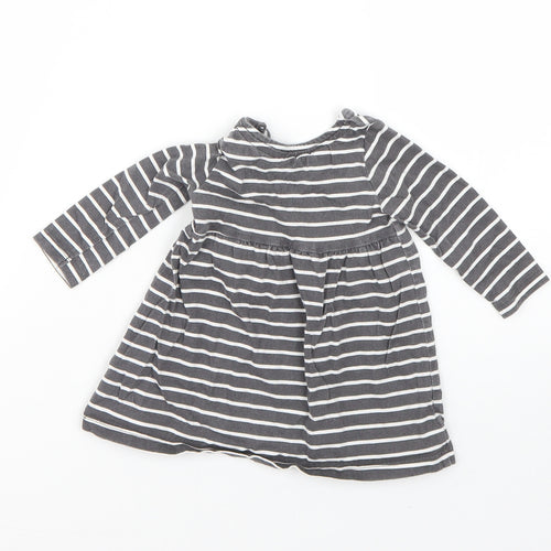 F&F Girls Grey Striped Cotton T-Shirt Dress  Size 0-3 Months  Round Neck