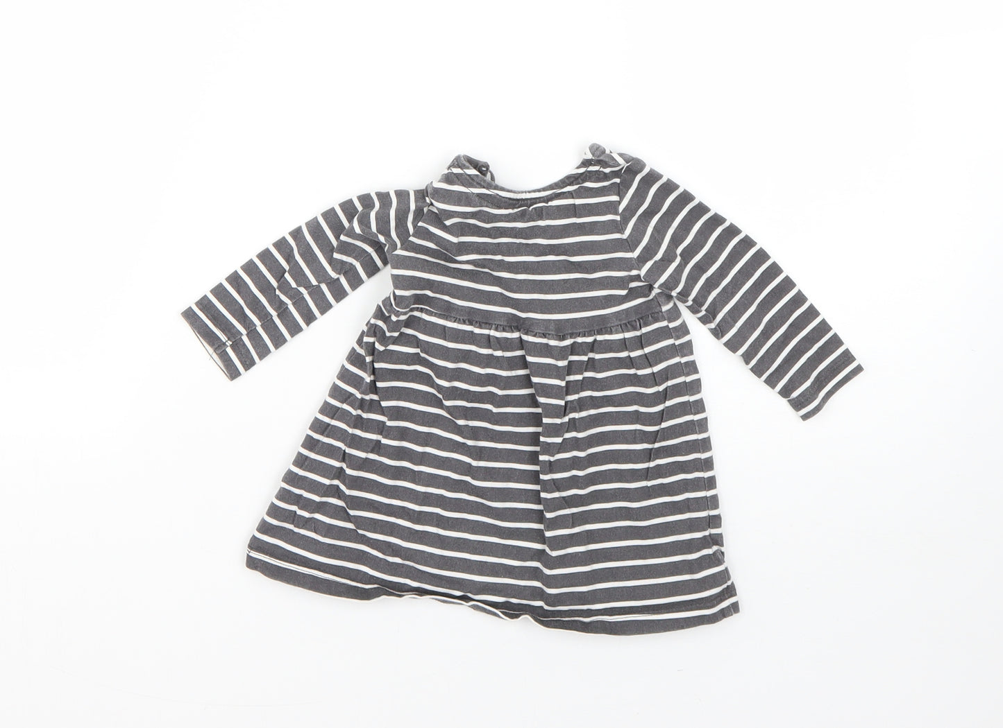 F&F Girls Grey Striped Cotton T-Shirt Dress  Size 0-3 Months  Round Neck
