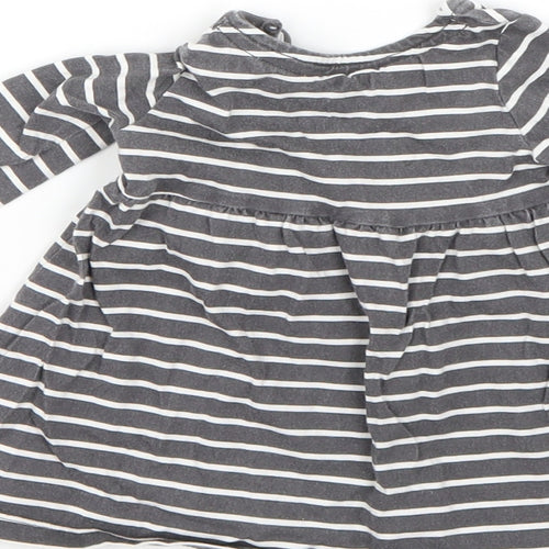 F&F Girls Grey Striped Cotton T-Shirt Dress  Size 0-3 Months  Round Neck