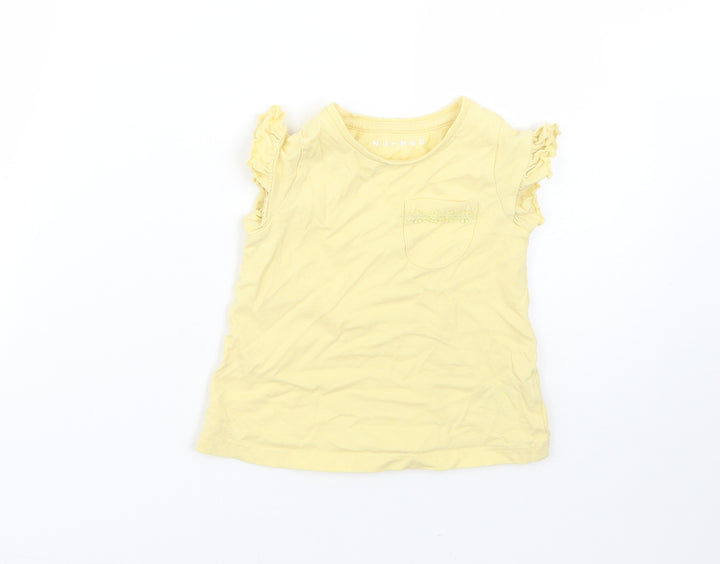 George Girls Yellow Cotton Basic T-Shirt Size 12-18 Months Round Neck