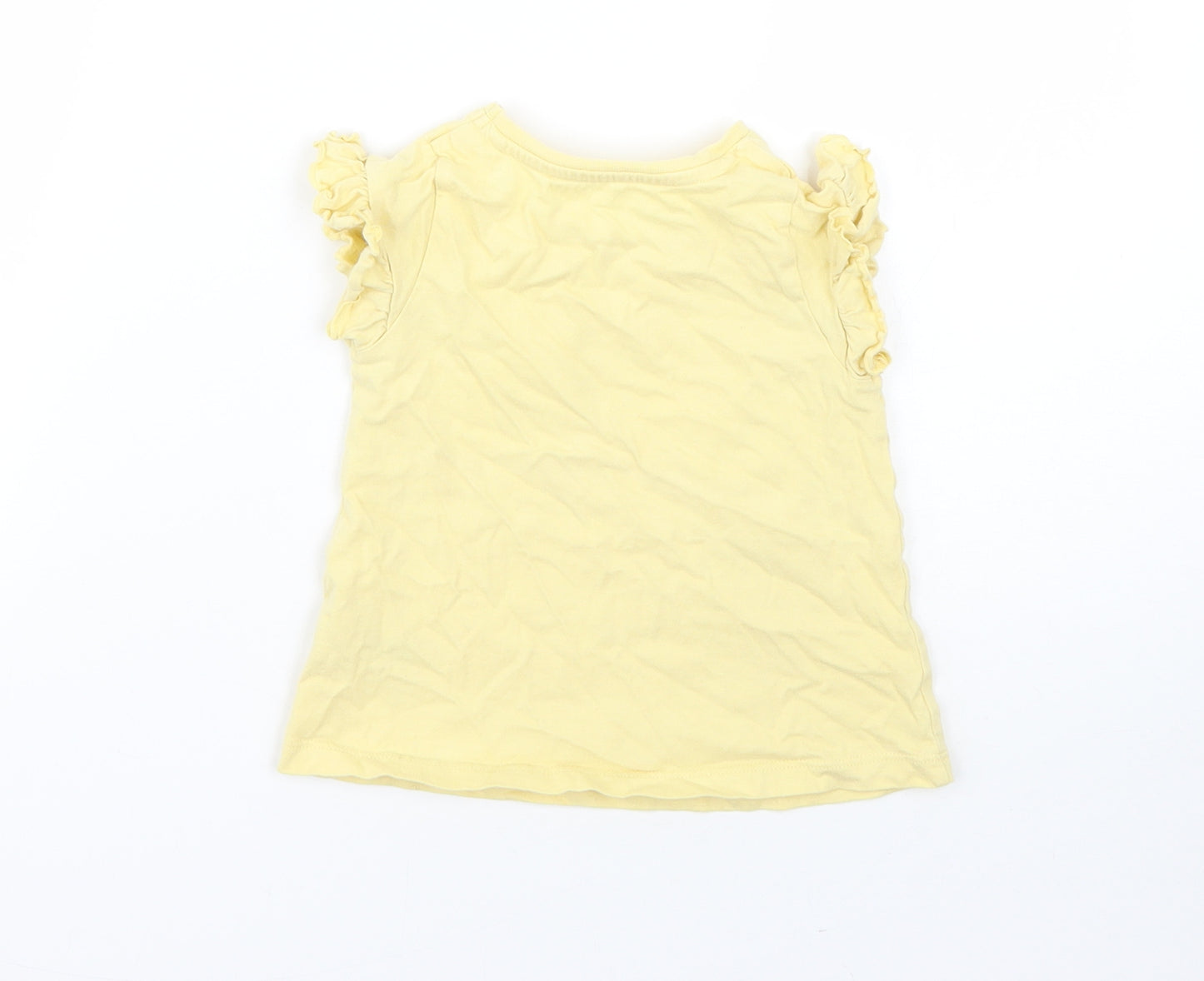 George Girls Yellow  Cotton Basic T-Shirt Size 12-18 Months Round Neck