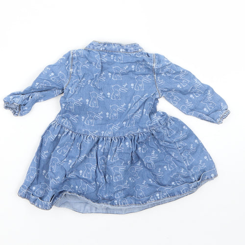 Mini Club Girls Blue  Cotton Shirt Dress  Size 0-3 Months  Round Neck  - rabbit