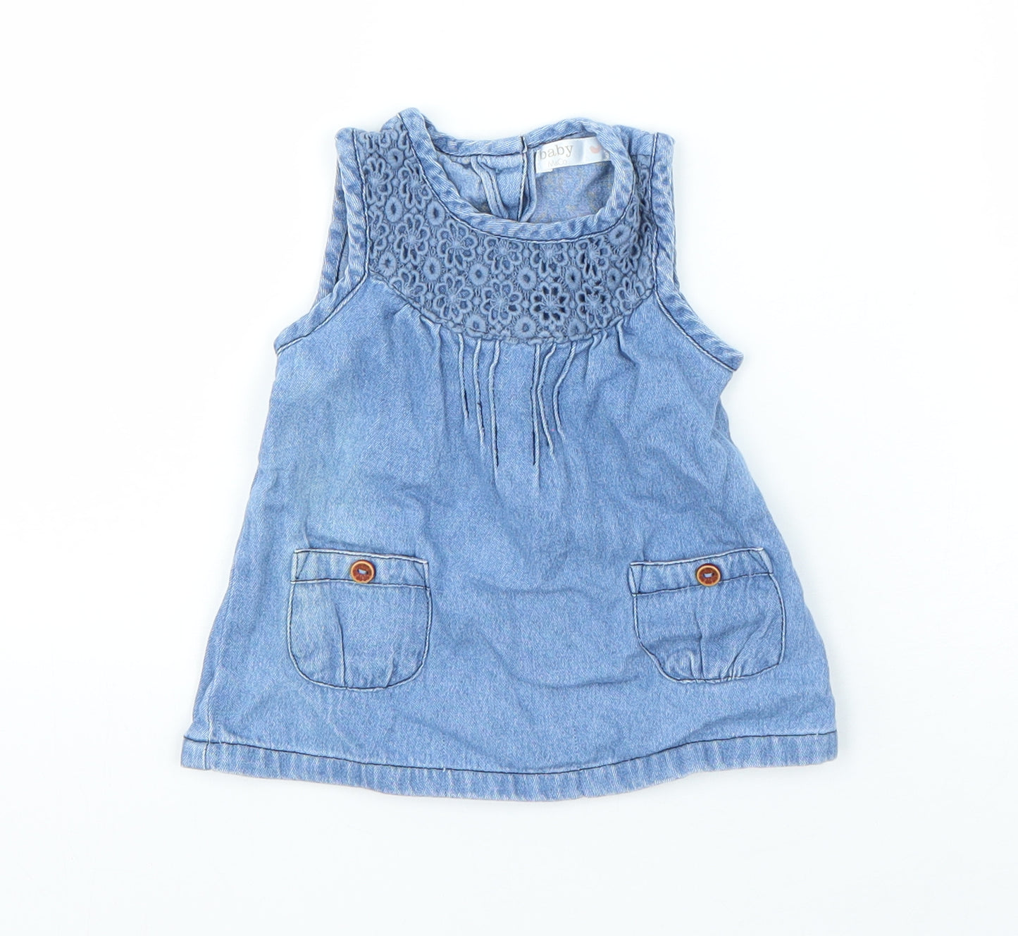 M&Co Girls Blue  Cotton T-Shirt Dress  Size 0-3 Months  Round Neck