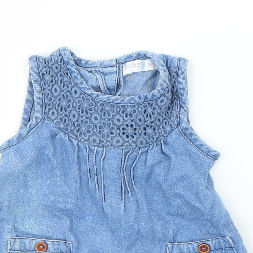 M&Co Girls Blue  Cotton T-Shirt Dress  Size 0-3 Months  Round Neck