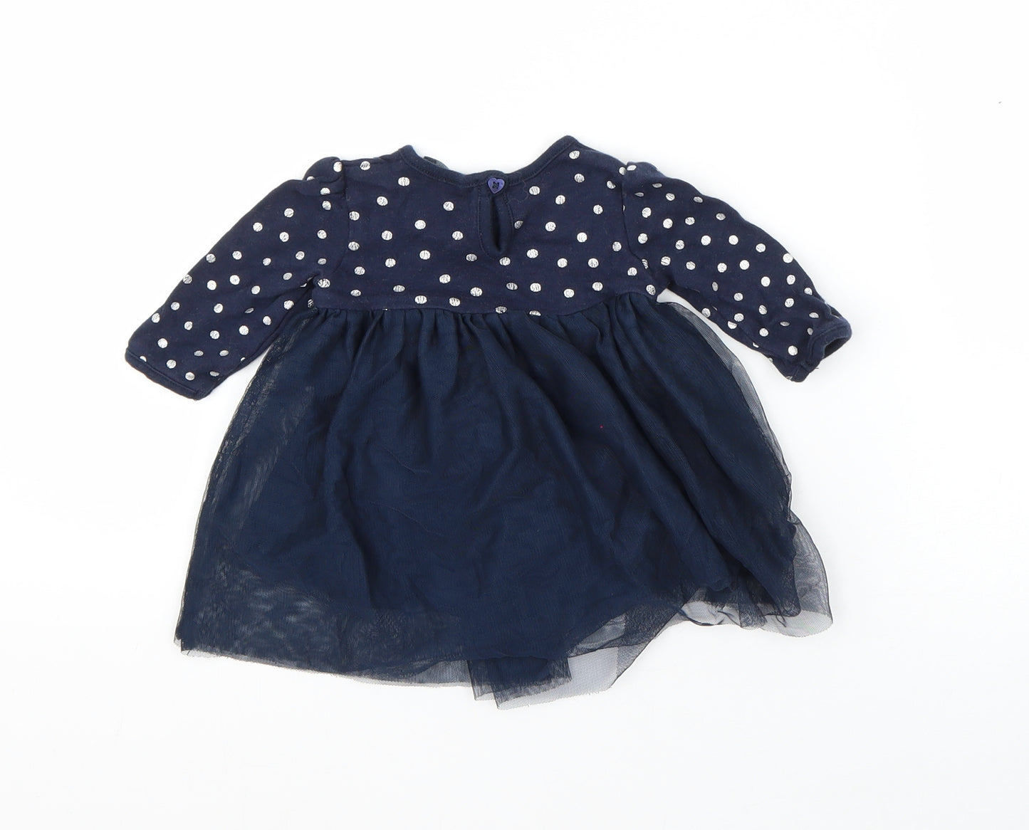 George Girls Blue Polka Dot Cotton Jumper Dress  Size 0-3 Months  Round Neck
