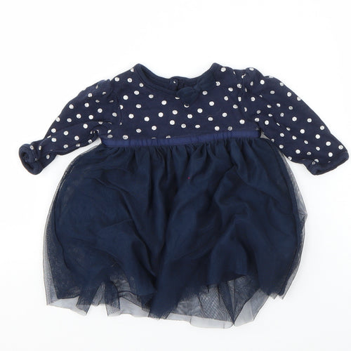 George Girls Blue Polka Dot Cotton Jumper Dress  Size 0-3 Months  Round Neck