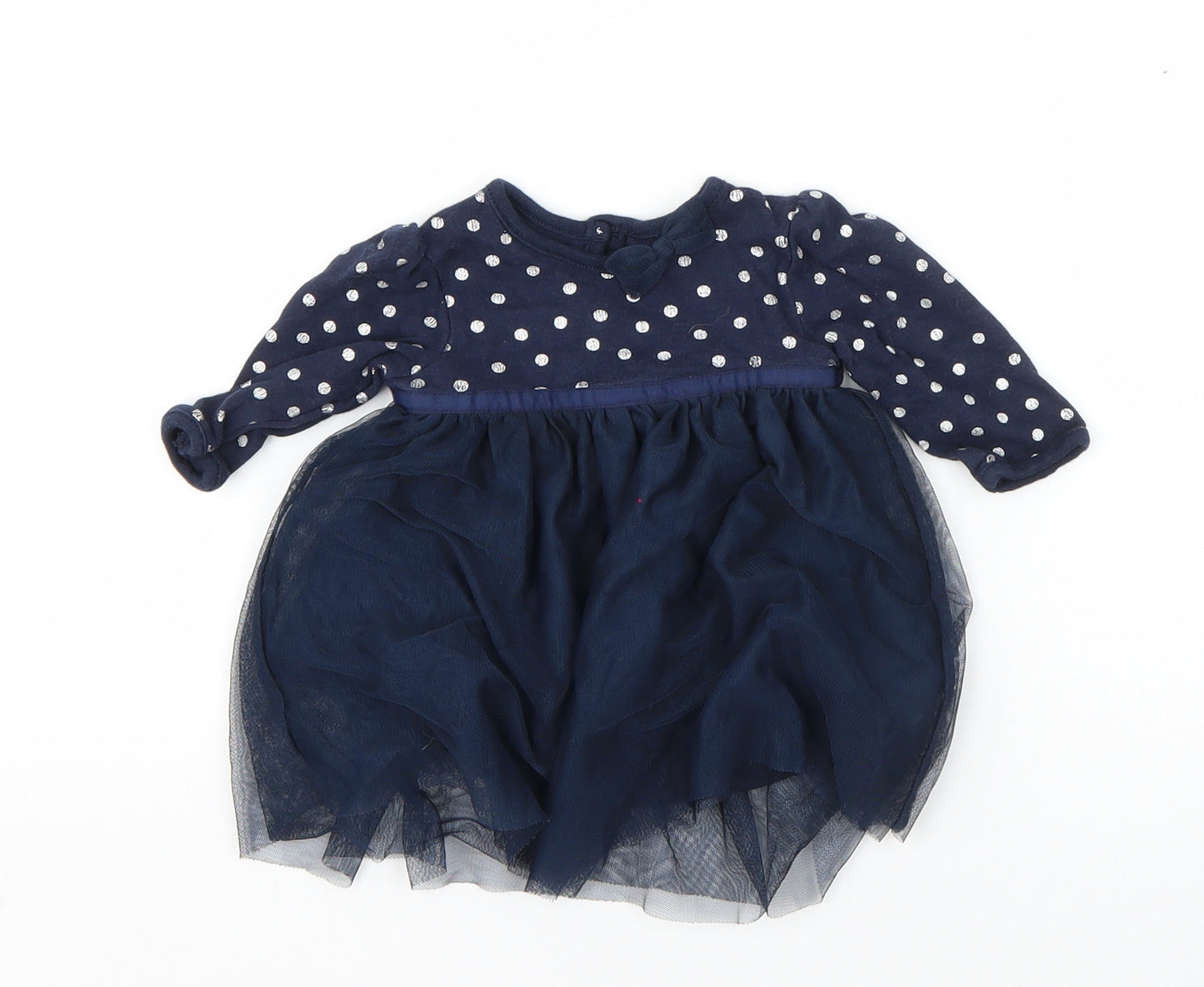 George Girls Blue Polka Dot Cotton Jumper Dress  Size 0-3 Months  Round Neck