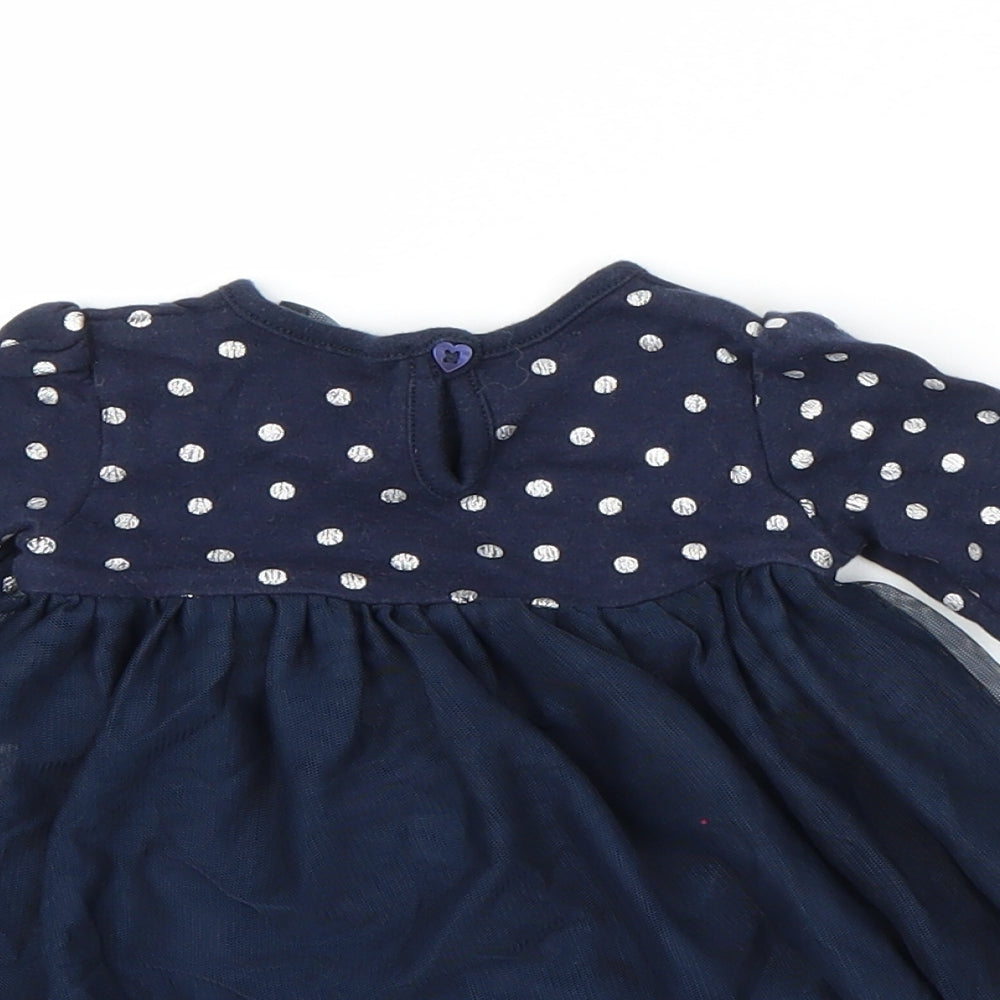 George Girls Blue Polka Dot Cotton Jumper Dress  Size 0-3 Months  Round Neck