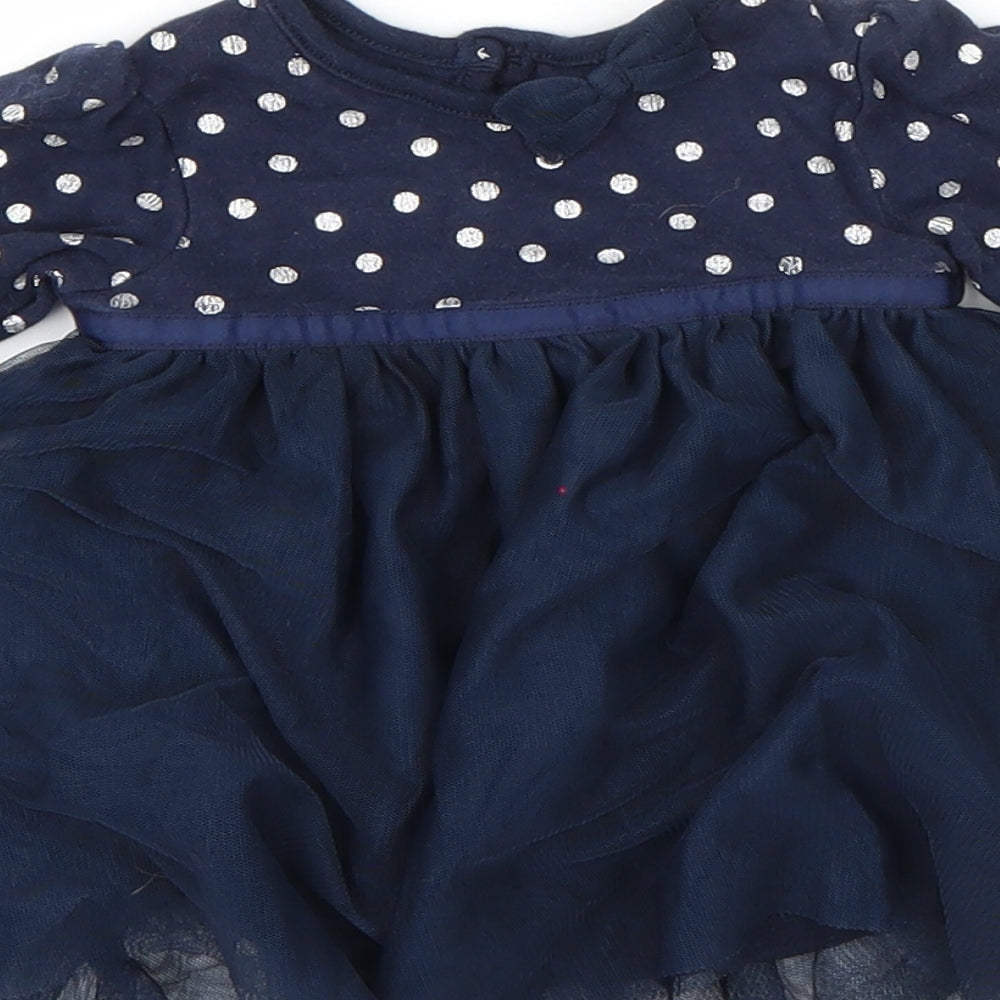 George Girls Blue Polka Dot Cotton Jumper Dress  Size 0-3 Months  Round Neck
