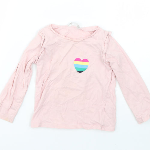 M&Co Girls Pink  Cotton Basic T-Shirt Size 2-3 Years Round Neck  - love heart