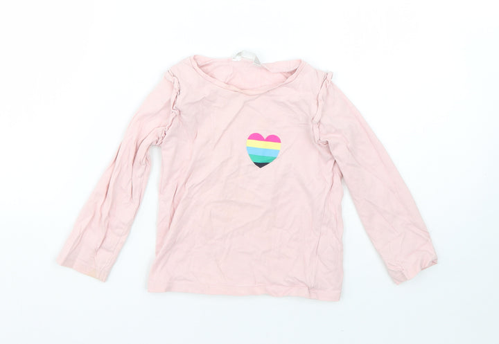 M&Co Girls Pink  Cotton Basic T-Shirt Size 2-3 Years Round Neck  - love heart